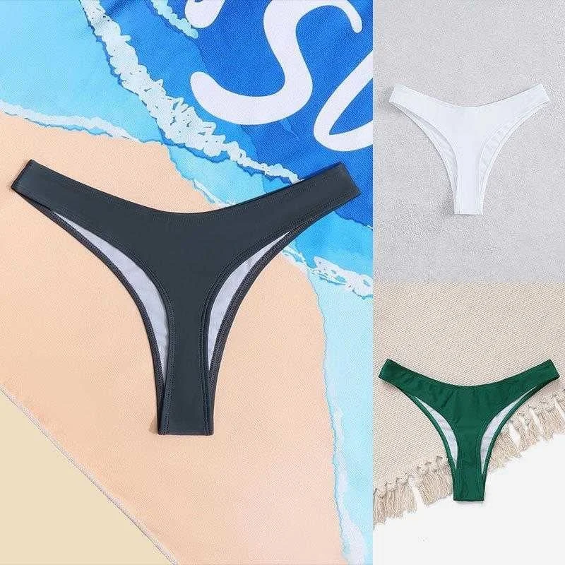 

Solid Color Three Point Bikini Swimming Trunks Stylish Beach Vacation T Back