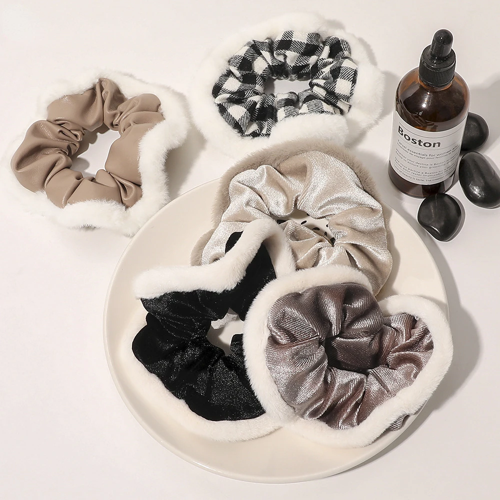 

Winter Warm Soft Pu Hair Scrunchies for Women Girls Plush Elastic Hair Band Multicolor Rubber Band Hair Loop Hair Accessories