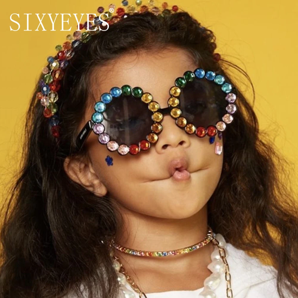 

New Kids Sunglasses Children Round Rhinestone Girl Boys Sun Glasses Colorful Crystal Shades UV400 Outdoor Sun Protection Eyewear