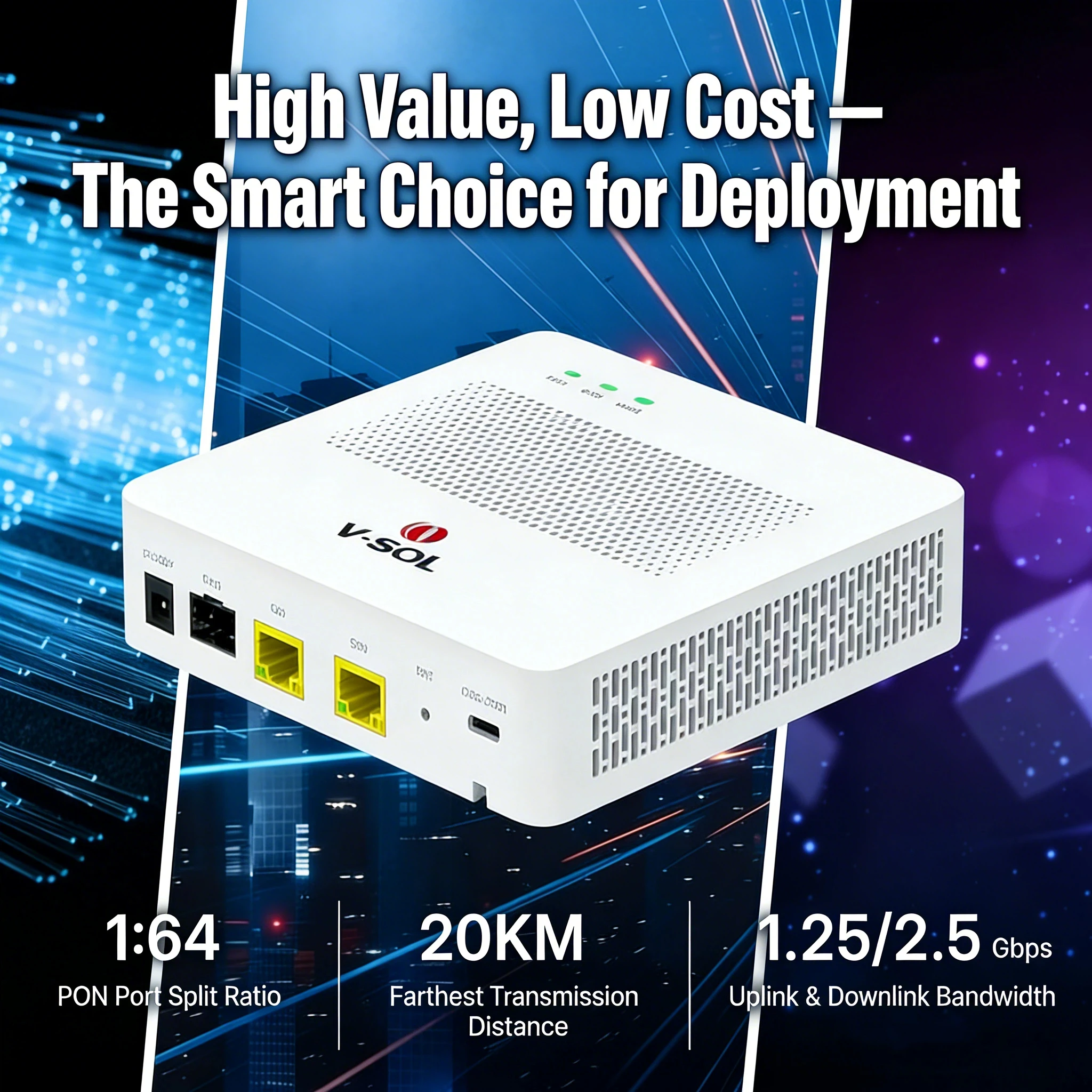 Фото Лидер продаж: VSOL 1-портовый GPON OLT 1:64, 20 км, 1.25G/2.5Gbps – новое высокопроизводительное устройство для оптоволоконных сетей FTTH №2