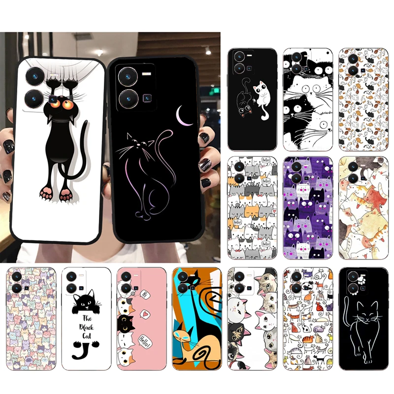 

Phone Case for VIVO Y53S Y33S Y11S Y31 Y21 Y70 Y20 Y21S Y72 Y22S Y35 Y51 Y01 V23E V21 V23 V21E Cartoon Black Cat Cats Case