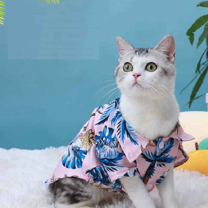 

Cat Dog Shirts Hawaii Pet Vest Quick Dry Soft Stretchy Summer Soft Sleeveless T-Shirt Dog Cat Clothes for Small Medium Girl Boy