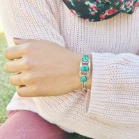 retro turquoise bracelet silver color open metal hollow out hand ring vintage womens accessories jewelry party wedding gift