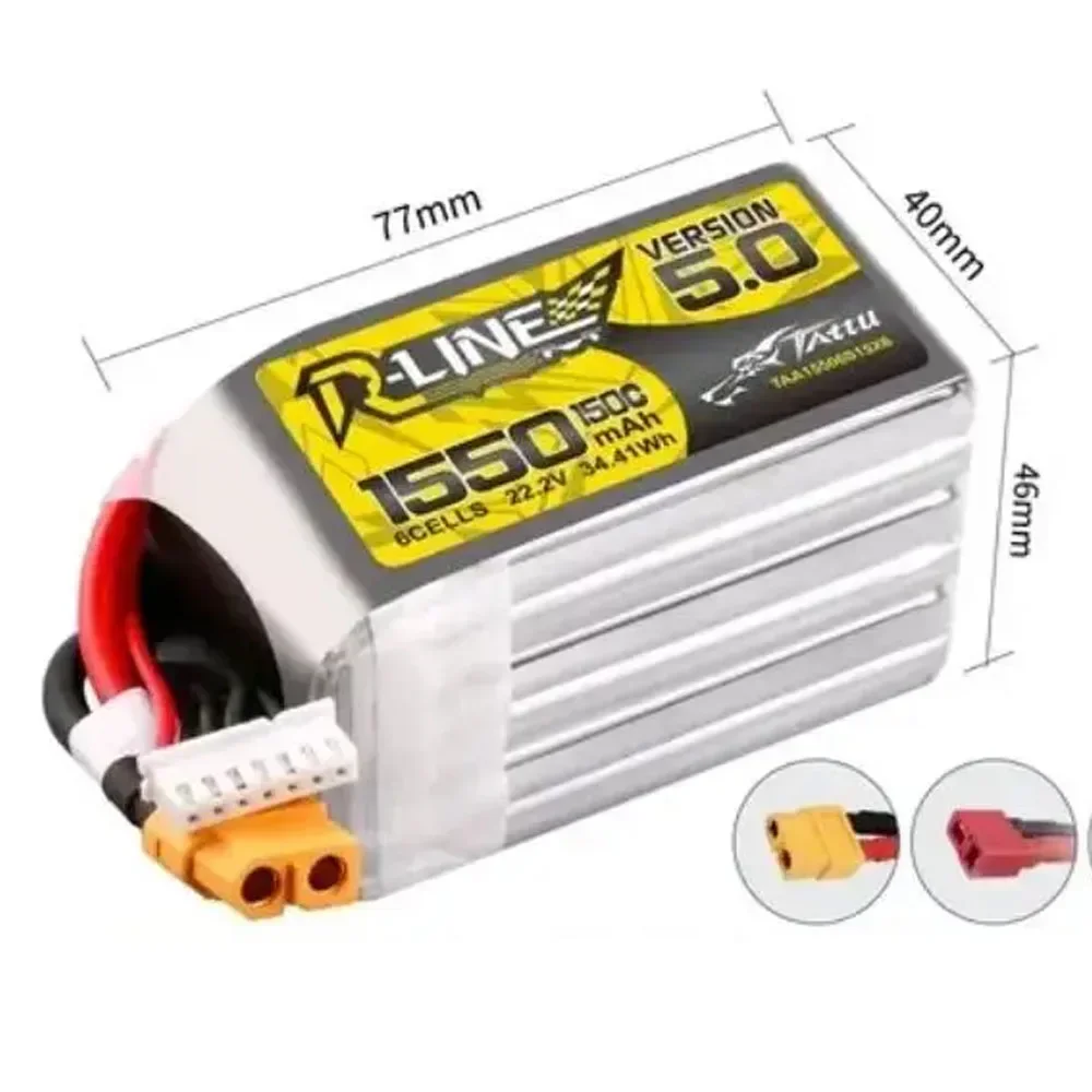 TATTU R-LINE 5.0 22.2V 1200mAh/1400mAh/1500mAh 150C LiPo Battery For RC Helicopter Quadcopter FPV Racing Drone Parts 6s
