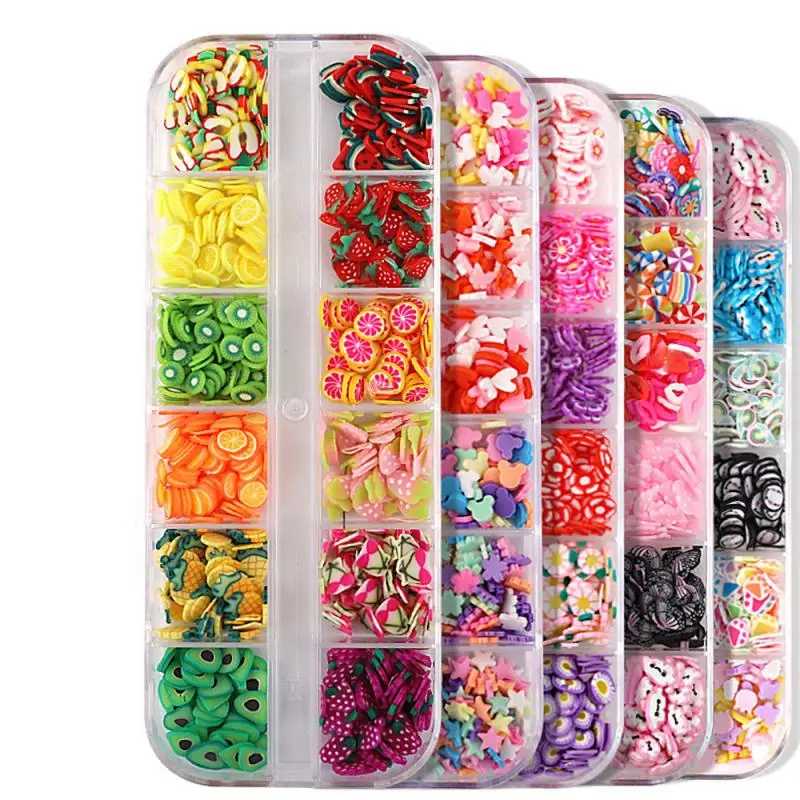 

12 ячеек, смешанные детали для ногтей, украшение «сделай сам», мягкая керамика, милые кусочки для ногтей, подвески, милые принадлежности для ногтей, профессиональные аксессуары