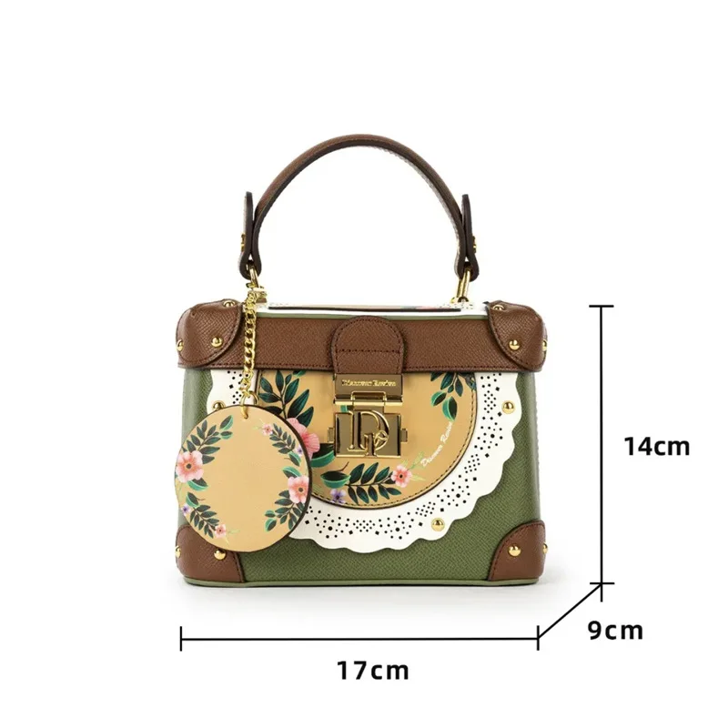 Light Luxury Leather Women's Handbag Retro National Style Color Painting Art Box Bag 2023 New Single Shoulder Satchels