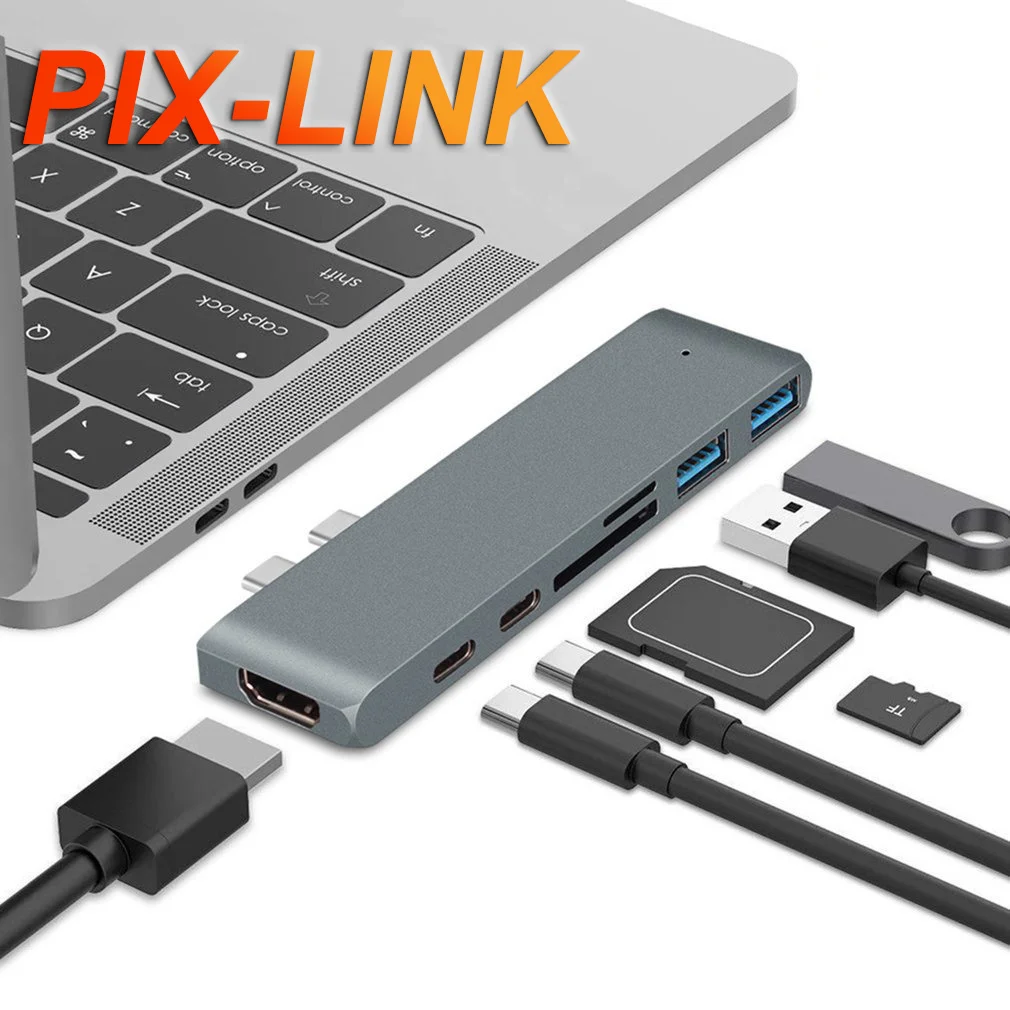 

PIXLINK Type C двойная стандартная док-станция для зарядки PD SD/TF карты, расширение для ноутбука, док-станция, адаптер для планшетов Macbook