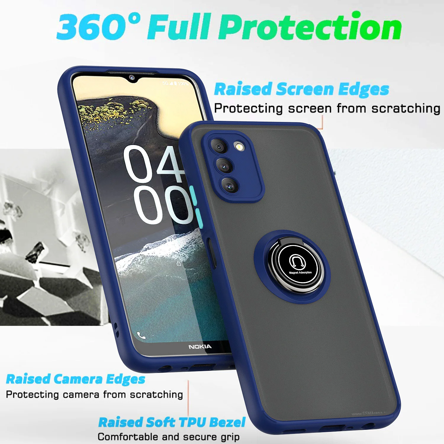 

360° Full Protector Matte Mobile Phone Case with Magnetic Ring Holder for Nokia G400 Cellphone Accessories Celular Phone Covers