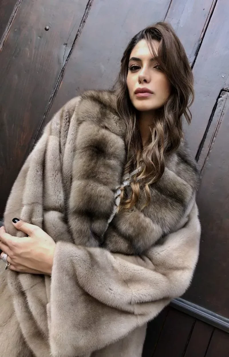 Luxury Vintage Real Natural Mink Fur Coat For Women Winter Fashion Long Warm Mink Fur Jacket High-end Overcoat Female Thicken