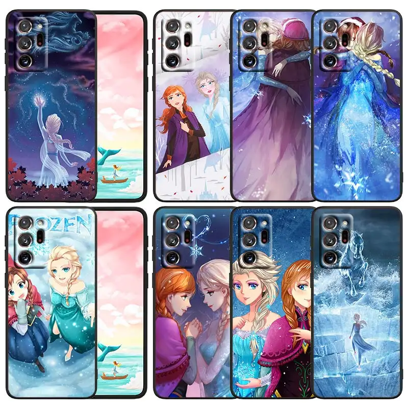 

Fashion Girl Disney Frozen Phone Case Black For Samsung Note 20 10 9 Ultra Lite Plus F23 M52 M21 A73 A70 A20 A10 A8 A03 j7 j6