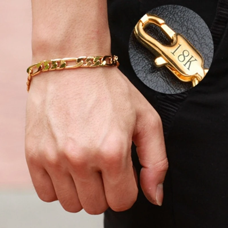 

18k Gold Plated Men Bracelet Gold Unisex Bangle Gift for Husband Boyfriend Punk Stainless Steel Curb Cuban Link Chain Bracelets