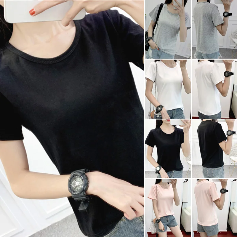 

S-2Xl Plain T Shirt Women Cotton Elastic Basic Shirts Female Casual Tops Tee Short Sleeve T-Shirt Women Camisetas Basicas Mujer