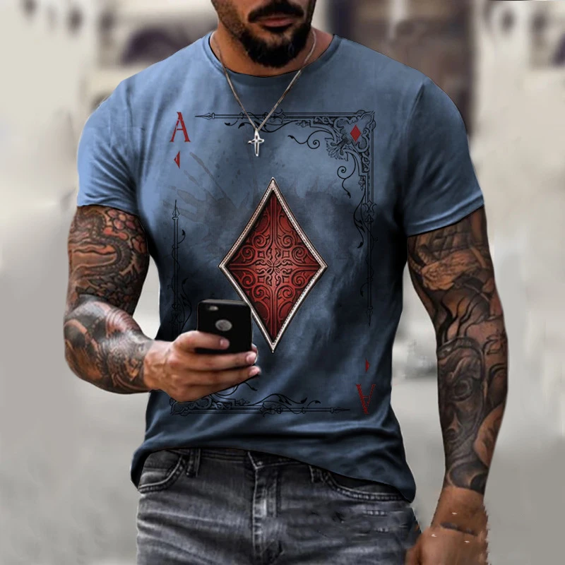

2022 Summer Men T-shirt Poker Card Printed Male Streetwear Casual Short Sleeves Tops for Homme