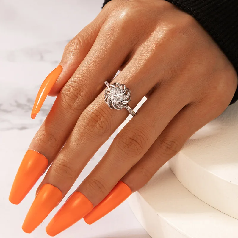 

New 2022 Silver Diamond Set Single Alloy Ring Opening Adjustable Ring
