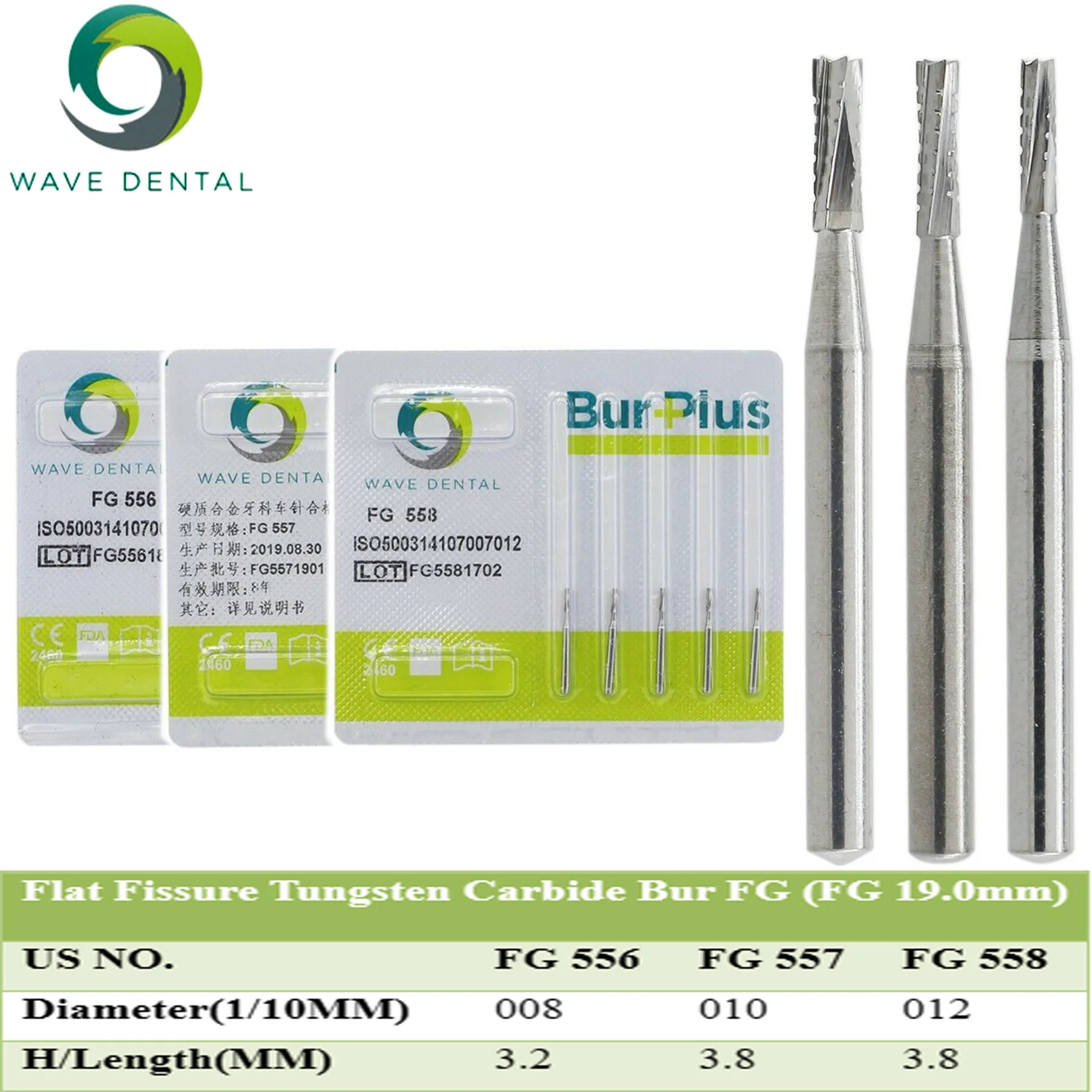 

PRIMA WAVE Dental Bur Tungsten Carbide Burs Cone Straight Fissure Head FG556/557/558 For High Speed Turbine Handpiece Dia.1.6mm