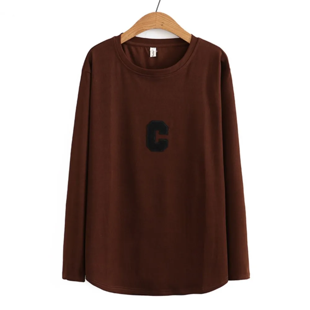 

4XL Plus Size Basic T-Shirt Women 2023 Spring Label Letter C Tees Long Sleeve Slim Bottoming Tops Oversized Curve Clothes