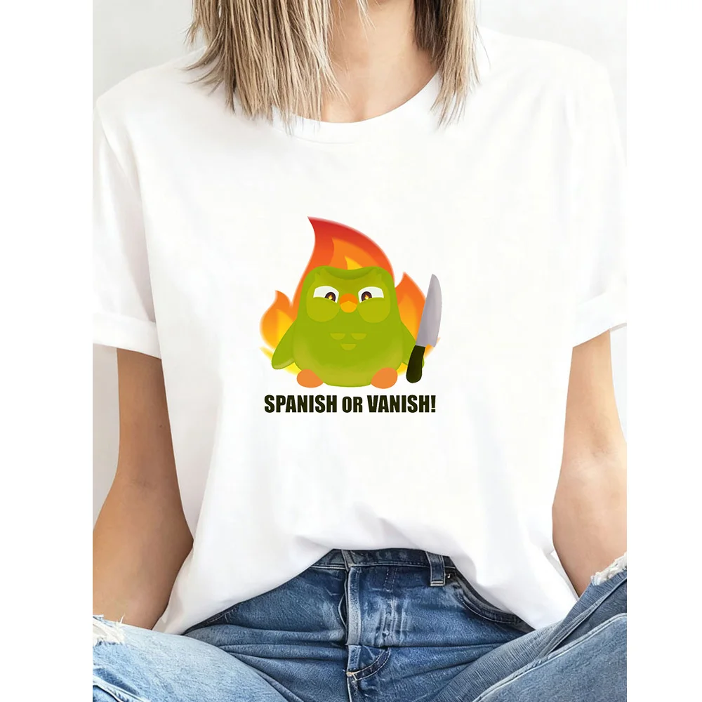 Фото Футболка Spanish or Vanish Duolingo для женщин и мужчин, летняя хлопковая футболка с графическим принтом, уличная одежда для взрослых, топы, футболки с коротким рукавом №5