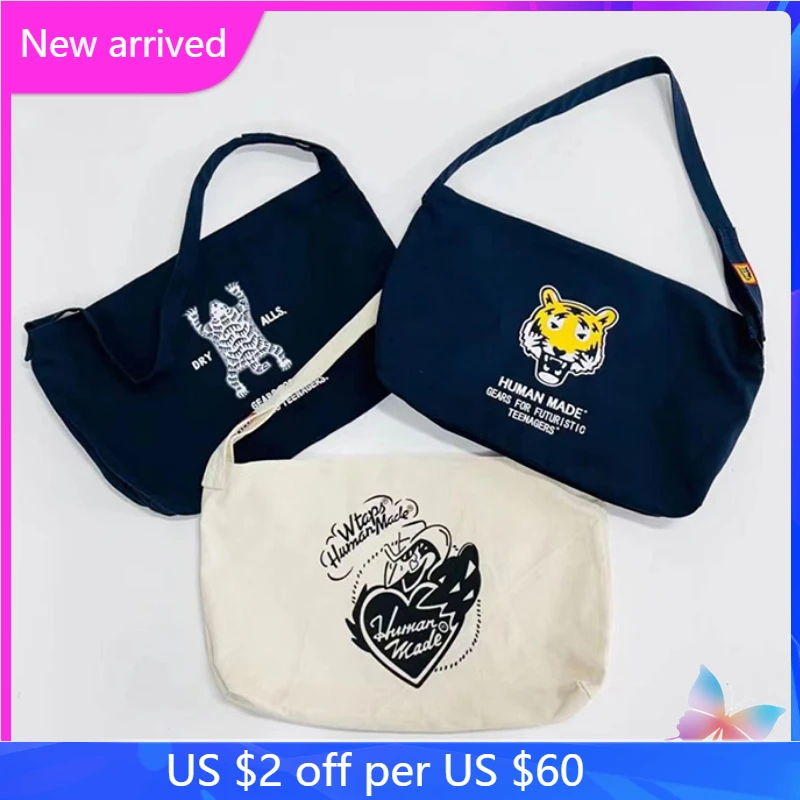 

Human Made Shoulder Bag New Retro Wild Polar Bear Tiger Single Shoulder Double-sided Couple Canvas Large Messenger Bag
