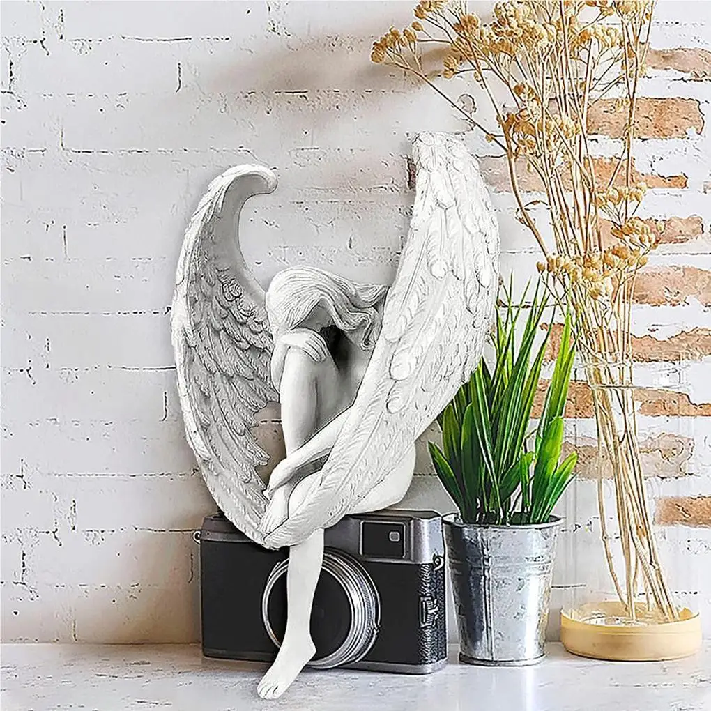 

Winged Angel Garden Statue Outdoor Indoor Resin Crafts Sculptures Holding Legs Statues Table Decor Ornaments Backyard
