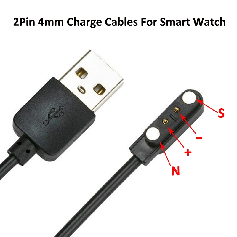 

2Pin 4mm Strong Magnetic Charge Cable USB Charging Line Cord Rope Black White Color For Smart Watches 99% Universal