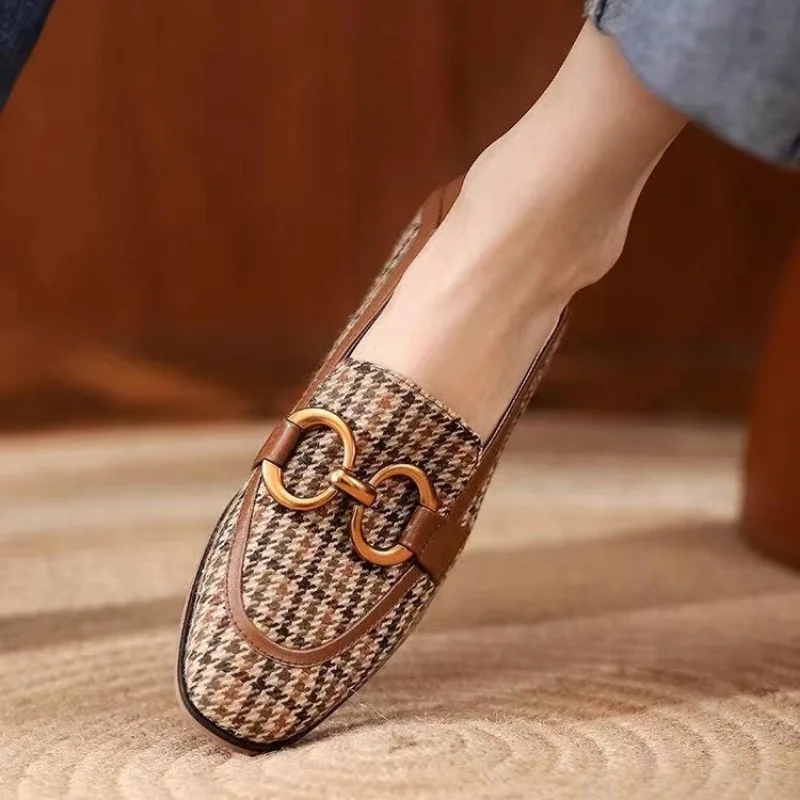 

HOT SALES Women Loafers Square Toe Chunky Heel Shoes for Women Spring Women Shoes Lattice Women Pumps Cow Leather Handmade Shoes