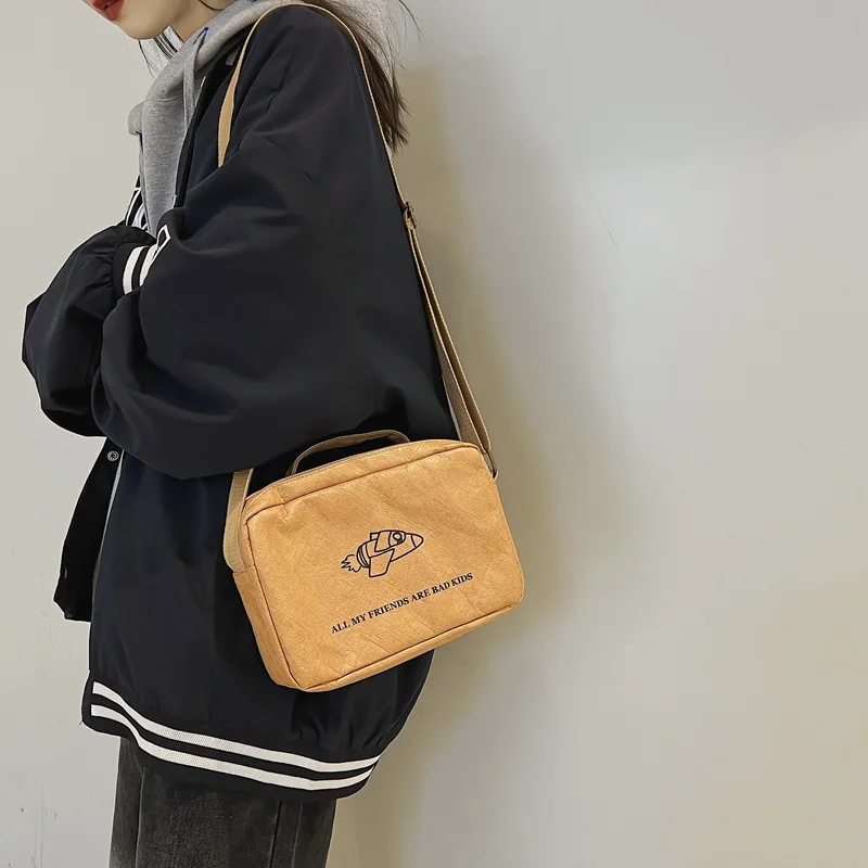 Винтажные сумки через плечо из крафт-бумаги для женщин маленькая