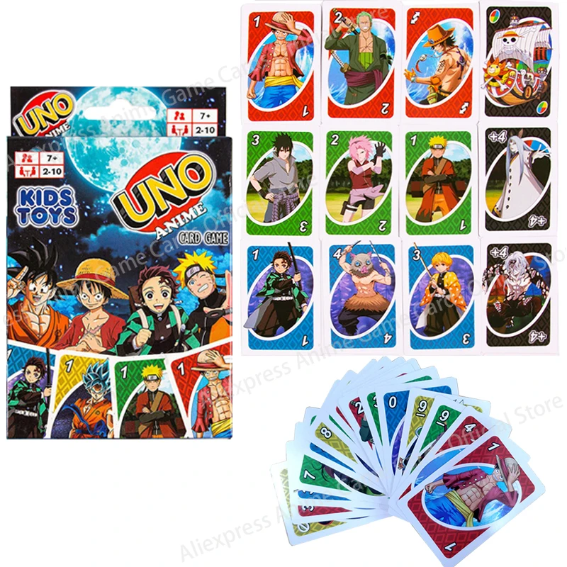 

Naruto Board Game UNO Cards One Piece Anime Action Figure Dragon Ball Demon Slayer Party Poker Playing Card Games Kids Toys