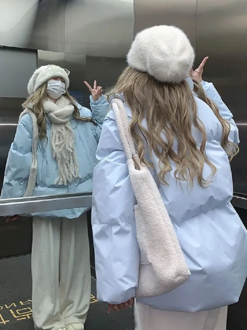 Пуховик женский из хлопка Осень-зима 2023 корейское синее утепленное хлопковое