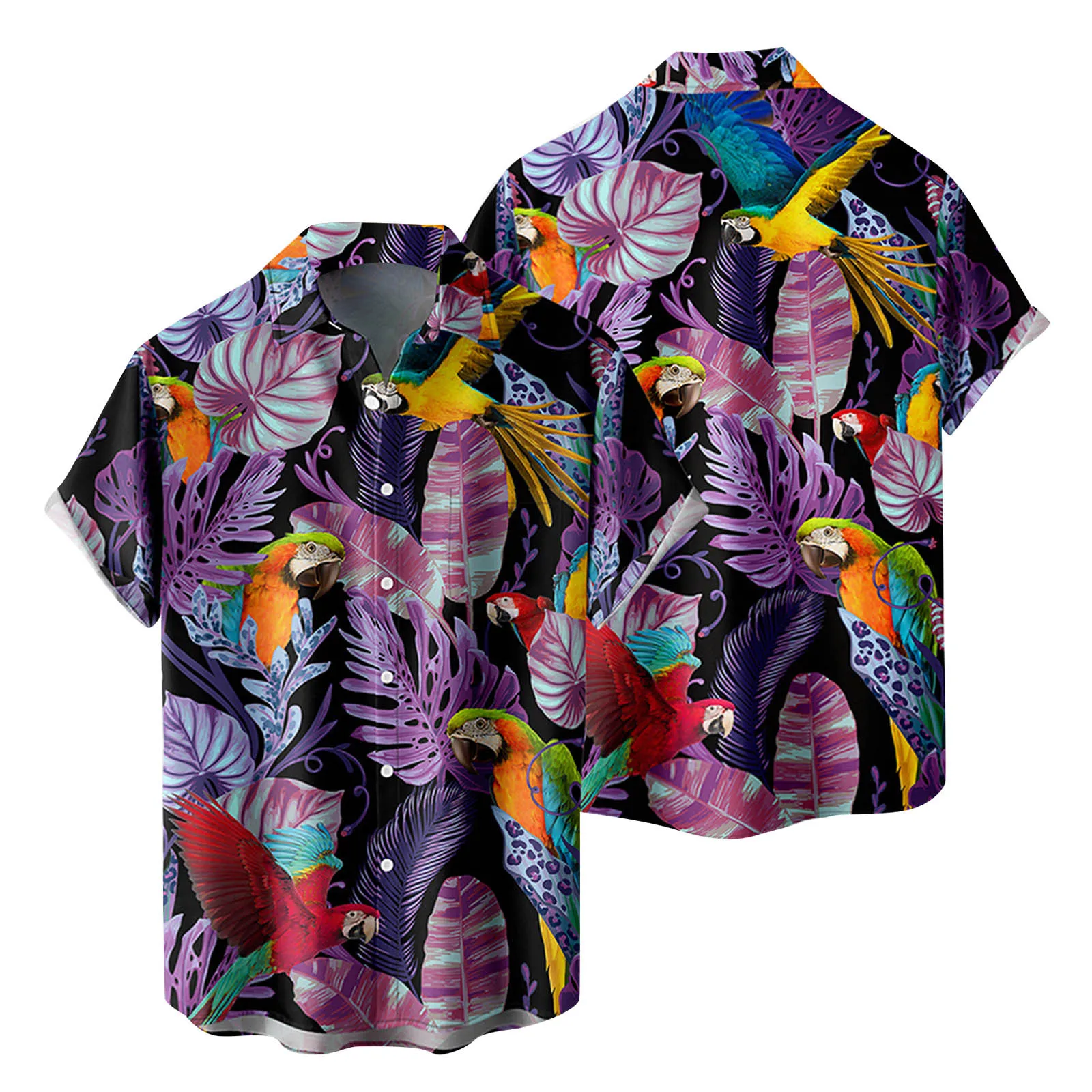 

Mens Fashion And Leisure 3D Digital Printing Buckle Lapel Short Sleeve Shirt Top Button up Shirt with