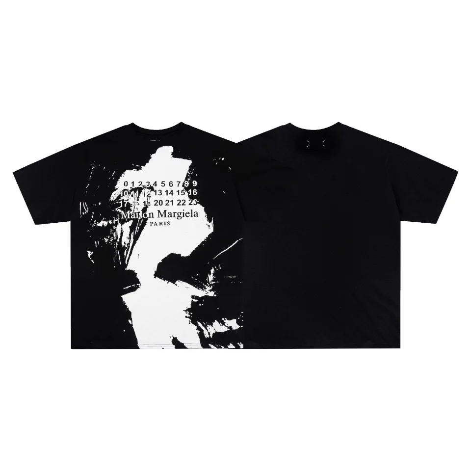 

margiela Neutral Simple Summer T-Shirt mm6 Ink Splash Graffiti Letter Print Oversized Short Sleeve Tops for Men and Women