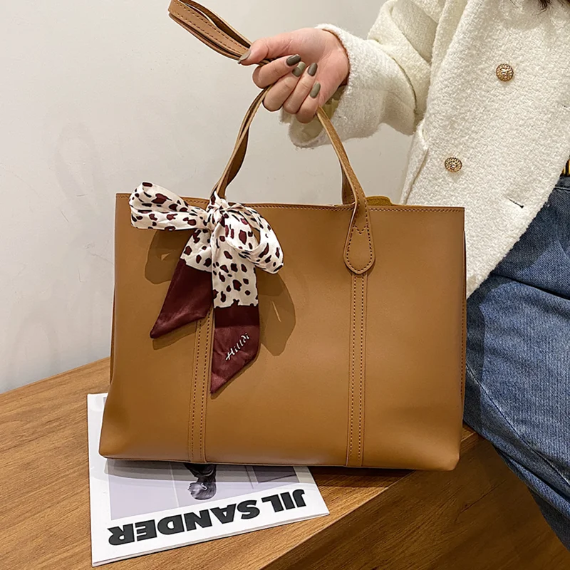 

Women Casual Tote Bags New Designer Scarves Handbag Ladies Luxury Big Pu Leather Shopper Bag Large Capacity Female Shoulder Bag