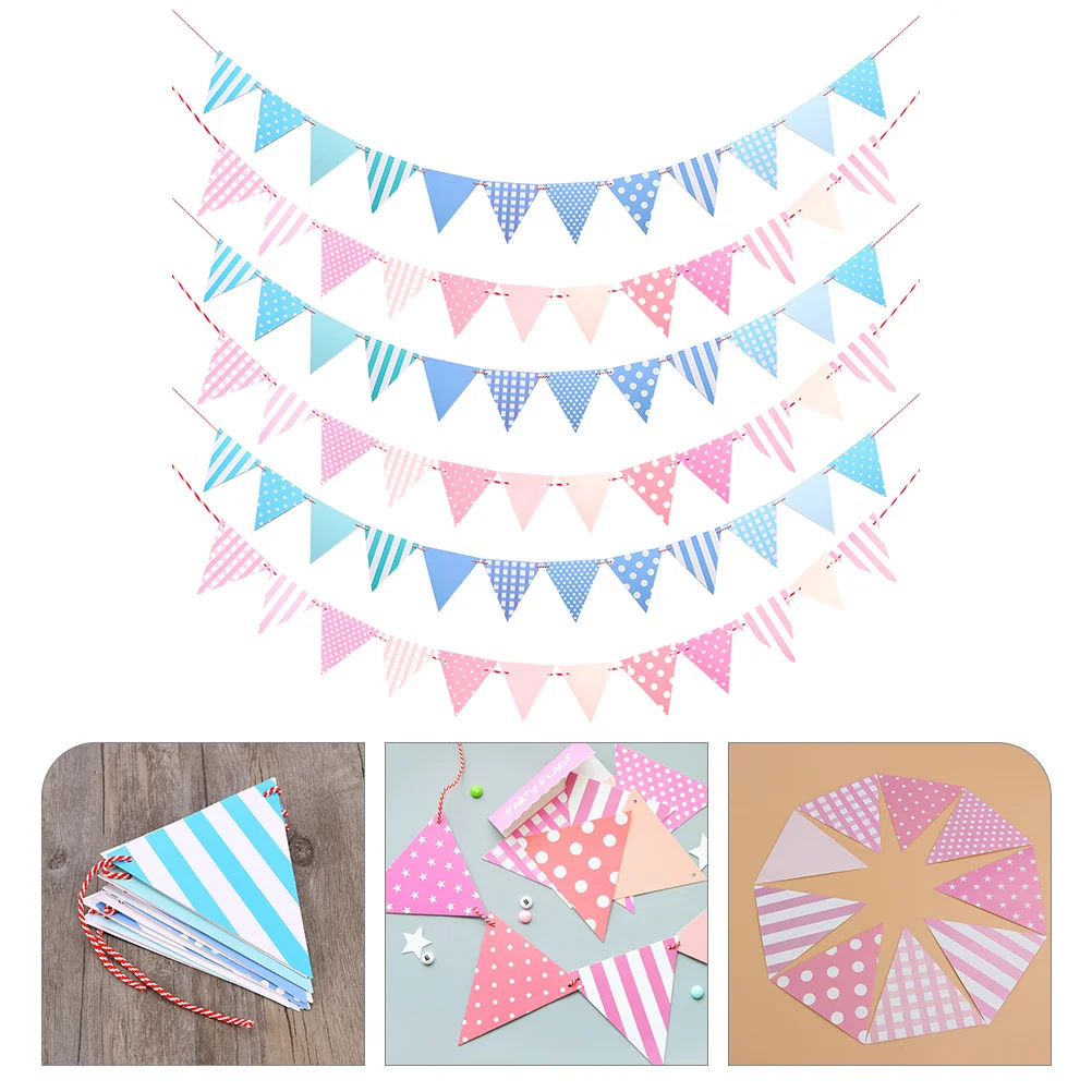 

Party Banner Flag Bunting Decoration Birthday Triangle Pennant Hanging Decor Shower Baby Paper Wedding Superhero Supplies