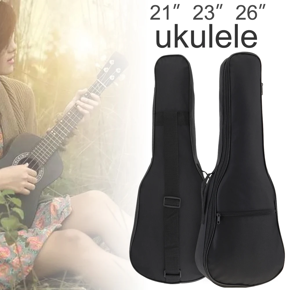 21 23 26 Inch Ukulele Gig Bag Case Black Portable Cotton Soft Ukelele Concert Bag Waterproof Single Shoulder Belt Backpack