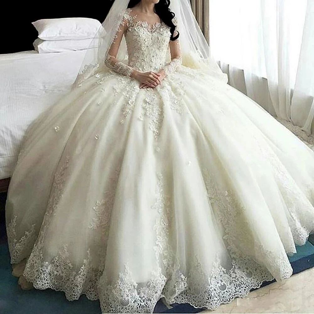 

Роскошные свадебные платья ANGELSBRIDEP с бисером и аппликацией бальное платье с глубоким круглым вырезом с длинными рукавами 3D Цветочный корсет со шнуровкой