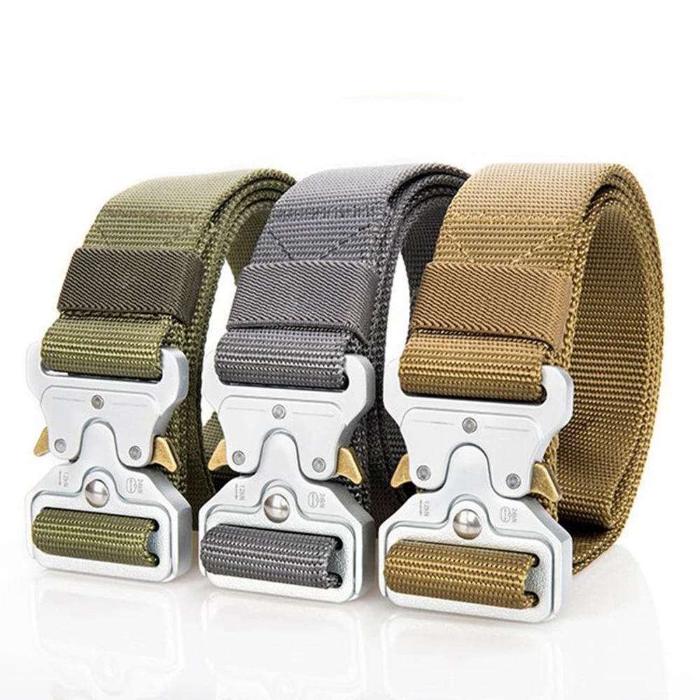 Belts For Men Tactical Belt Metal Silver Buckle Army Nylon Waist Strap Girdle Military Heavy Duty Training Hunting Mens Belts