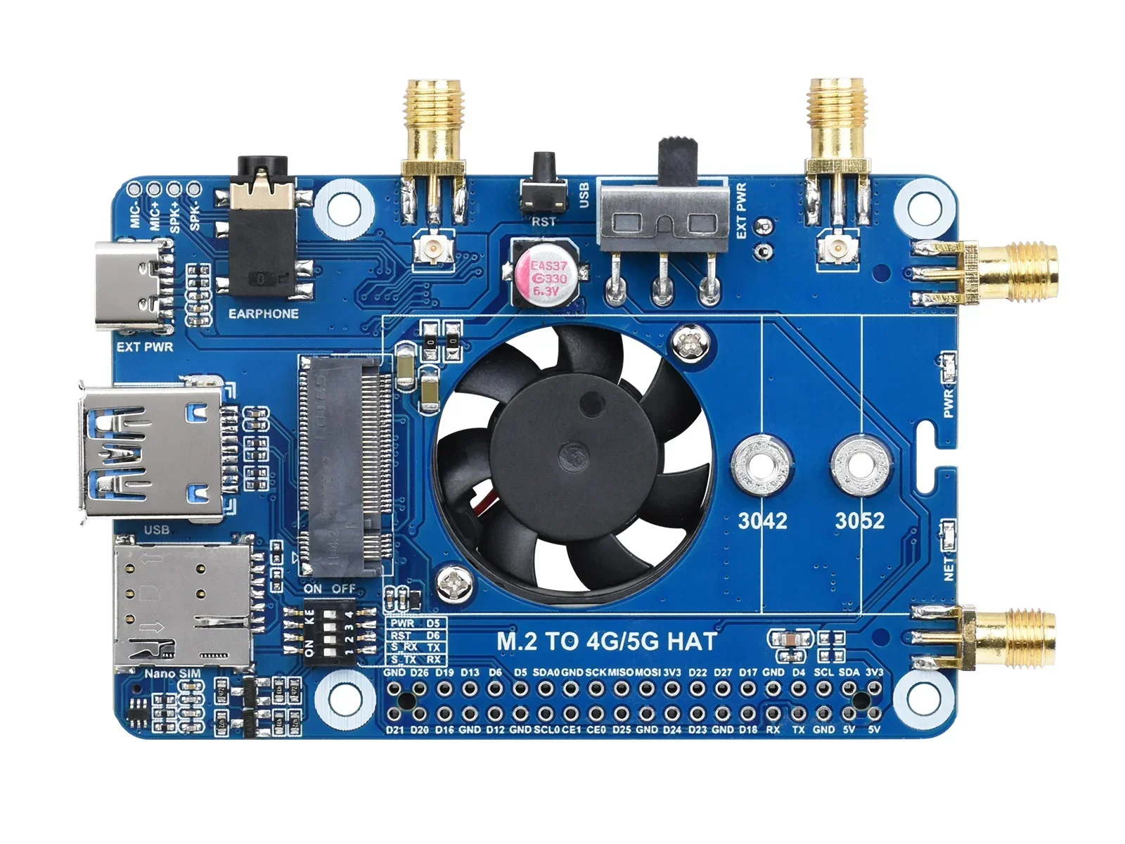 Фото z Для SIM8202G-M2 5G HAT (B), для Raspberry Pi, Snapdragon X55, четырехъядерные антенны 5G NSA, многодиапазонный, совместимость с 5G/4G/3G №3