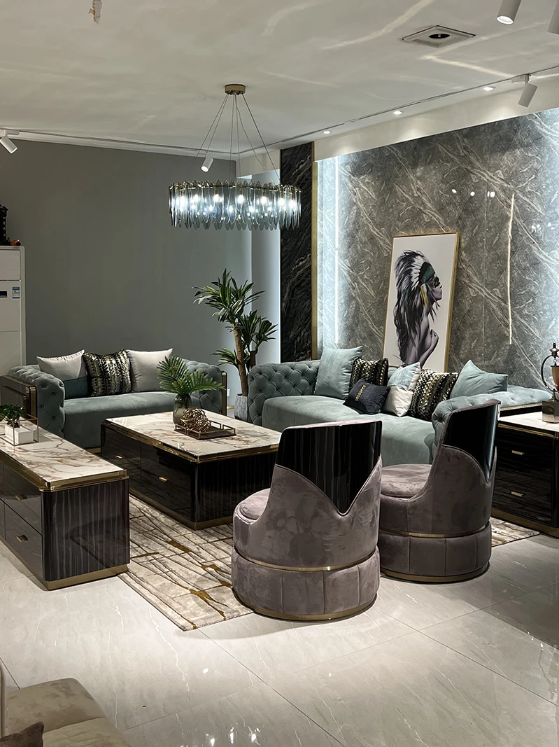 Итальянский светильник Роскошный Матовый кожаный диван для гостиной