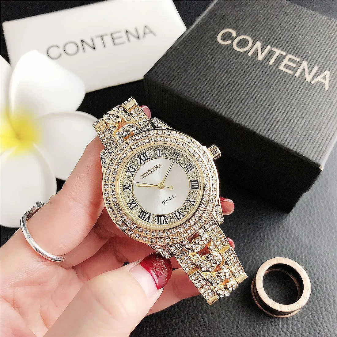 

Relogio Feminino Luxury Rhinestone Women's Watches Roman Number Women Fashion Watches Gold Silver Stainless steel Ladies Watch