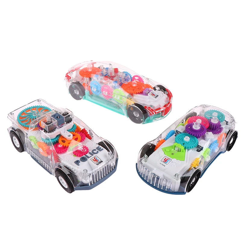 

Kids Flashing Racing Car Police Car Toy Transparent Light Up Colorful LED Music Mechanical Gear Car Luminous Model Children Birt