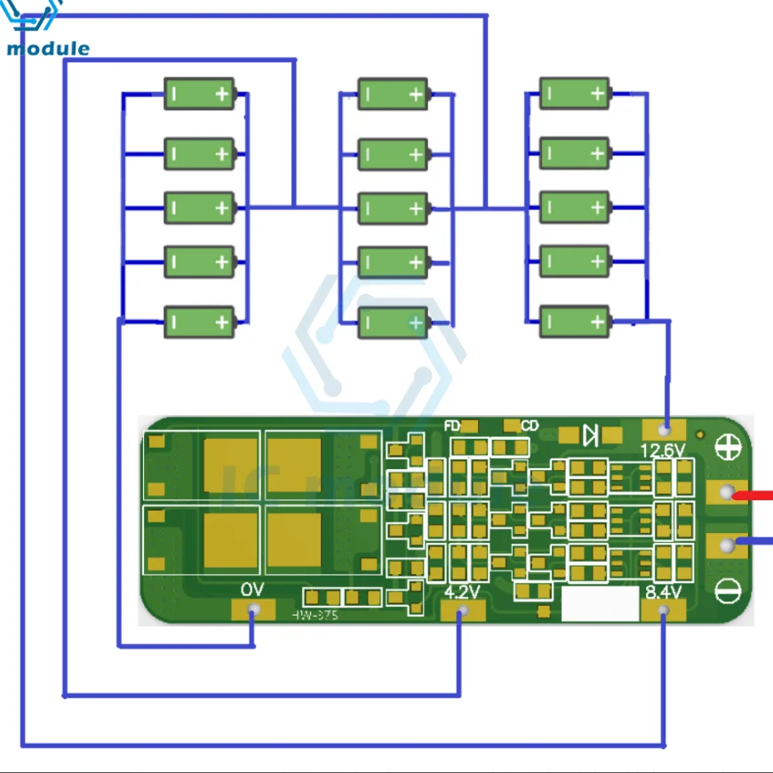 

3S 20A Li-ion Lithium Battery 18650 Charger PCB BMS Protection Board For Drill Motor 12.6V Lipo Cell Module 64x20x3.4mm