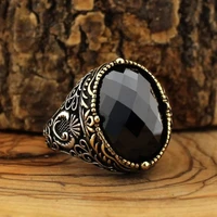 copper retro opening ring for men turkish arab adjustable ring for mens black oval crystal finger ring antique bronze jewelry