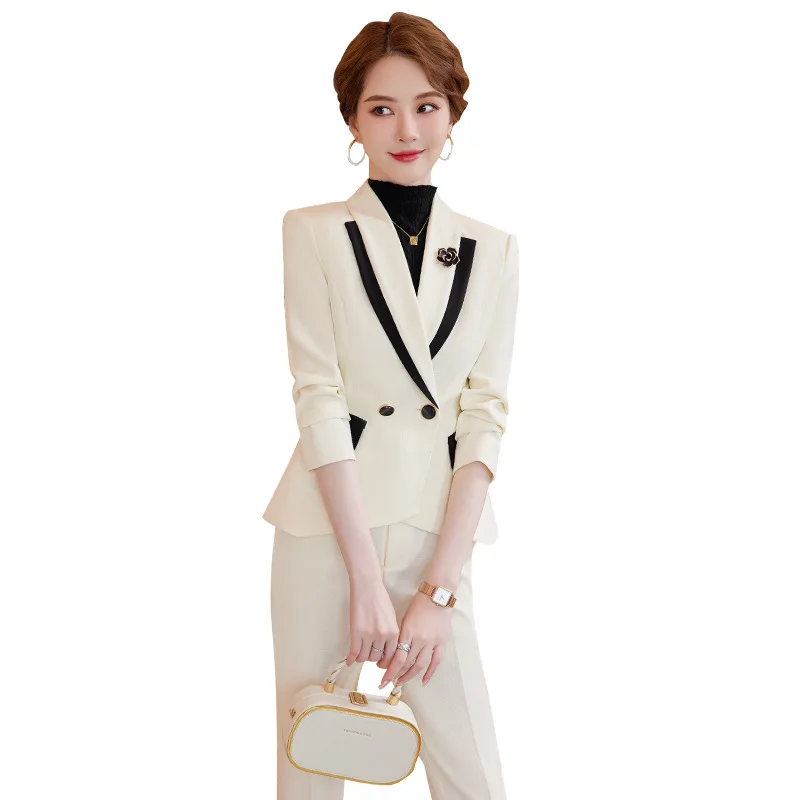 Beige Business Suits Women New Autumn Professional Temperament Slim Long Sleeve Blazer And Pants Office Ladies Work Wear