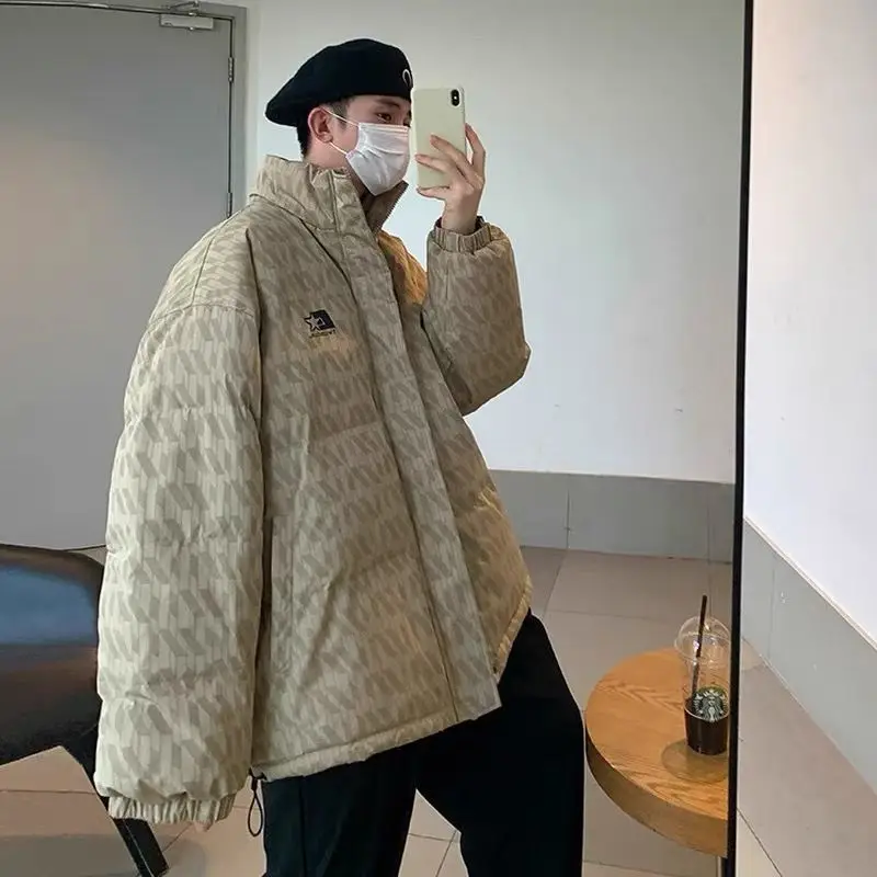 2022 Autumn Winter Retro Down Jacket Men's Fashion Reflective Tooling Cotton Jacket Europe and the United States Hiphop Coats