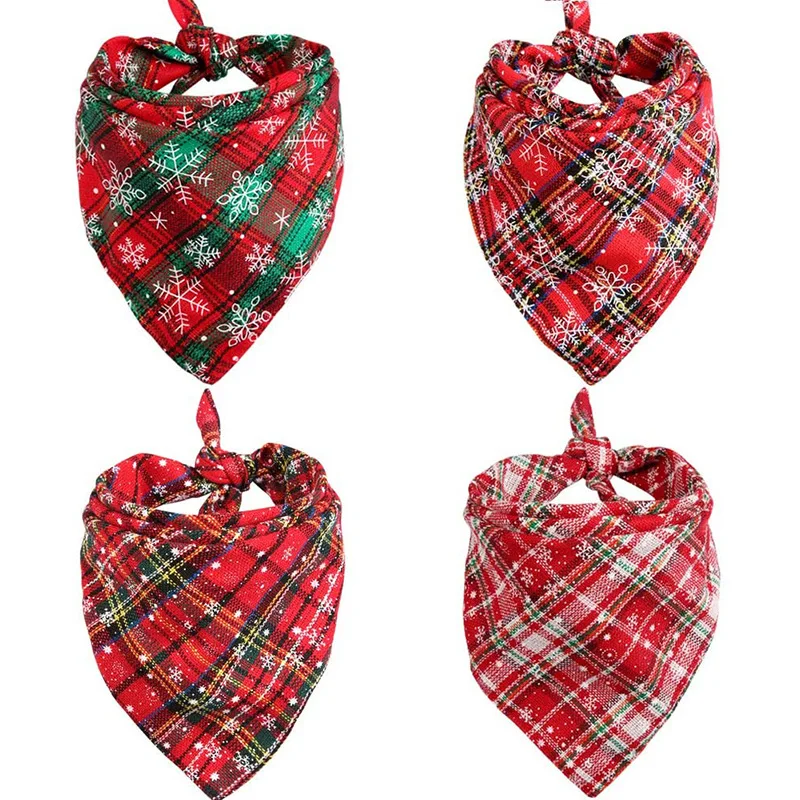 

Dog Bibs Pet Puppy Cat Saliva Towel Neck Scarf Bandana Collar Triangle Bib Neckerchief Cotton Plaid Scarf Pet Accessories
