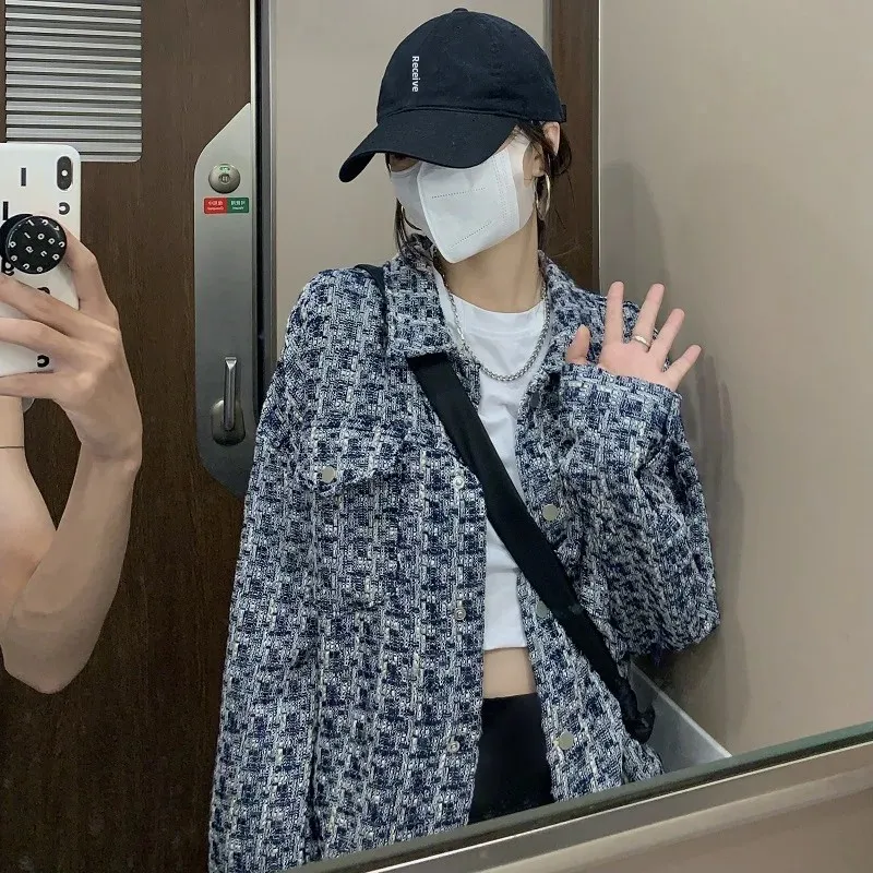 Новинка весны и осени 2023 женская одежда твидовая куртка средней длины с длинными