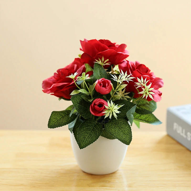 

Artificial Peony Flower Bonsai Silk Flowerheads Fake Flowers Potted for Wedding Party Decor Office Desktop Livingroom Ornaments