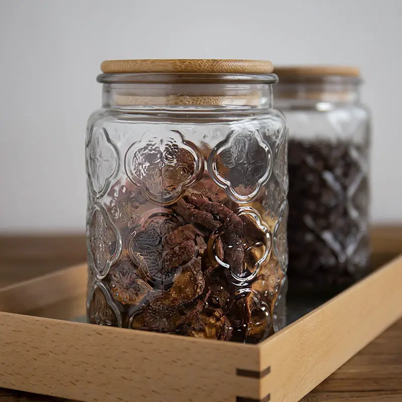 Запечатанные стеклянные банки Ретро Винтаж тисненые цветы бегонии для хранения