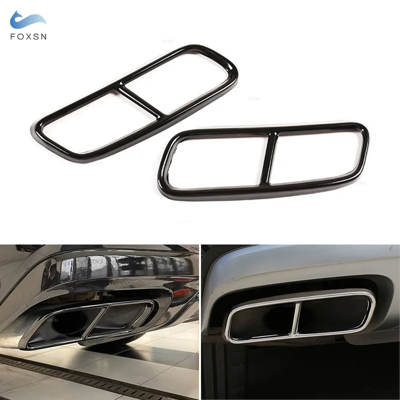 

Stainless Steel 2pcs Glossy Black Car Tail Throat Muffler Exhaust Pipe Output Cover Parts Trim For Audi Q7 2016 2017 2018