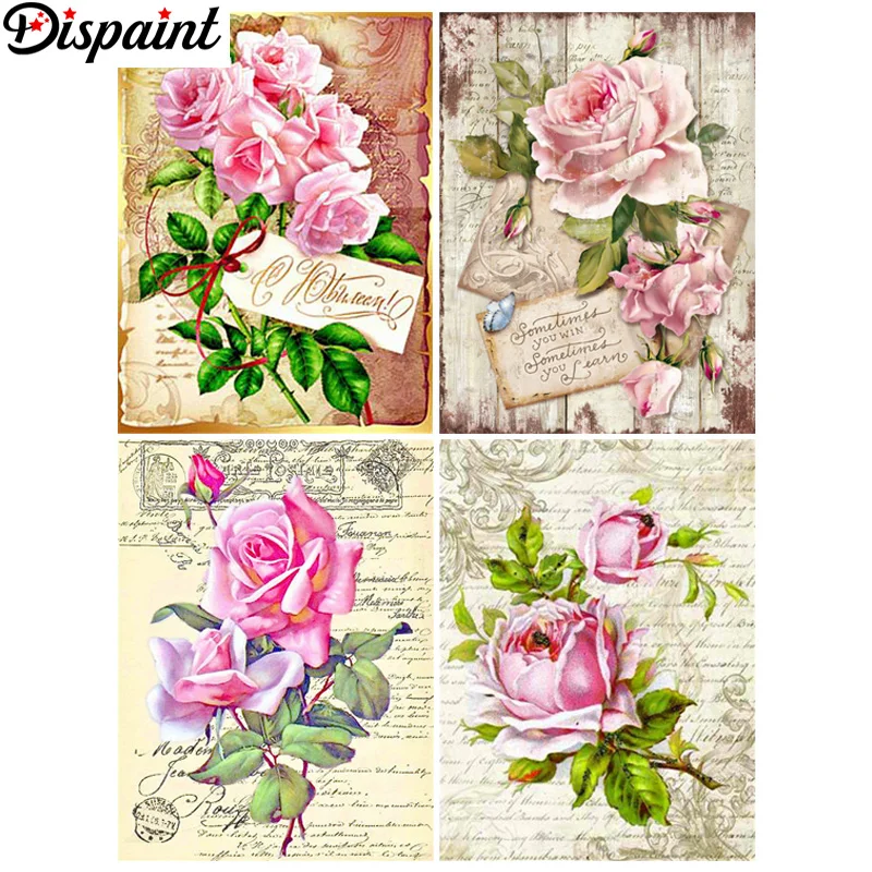 

Dispaint Diamond Painting Cross Stitch Pattern 5D Diamond Embroidery "Flower Rose" Home Decor DIY diamond Art