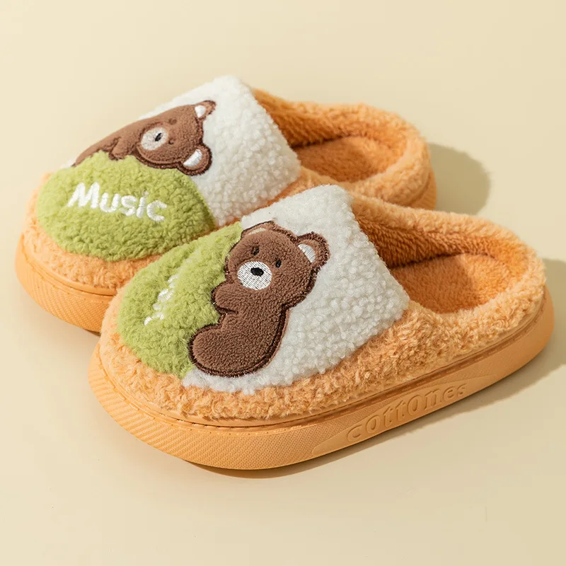 Lovely Cotton Slippers Female Autumn Bear Home Couple Warm Fur Slippers Women Shoes Slippers Women Comfortable Fashion